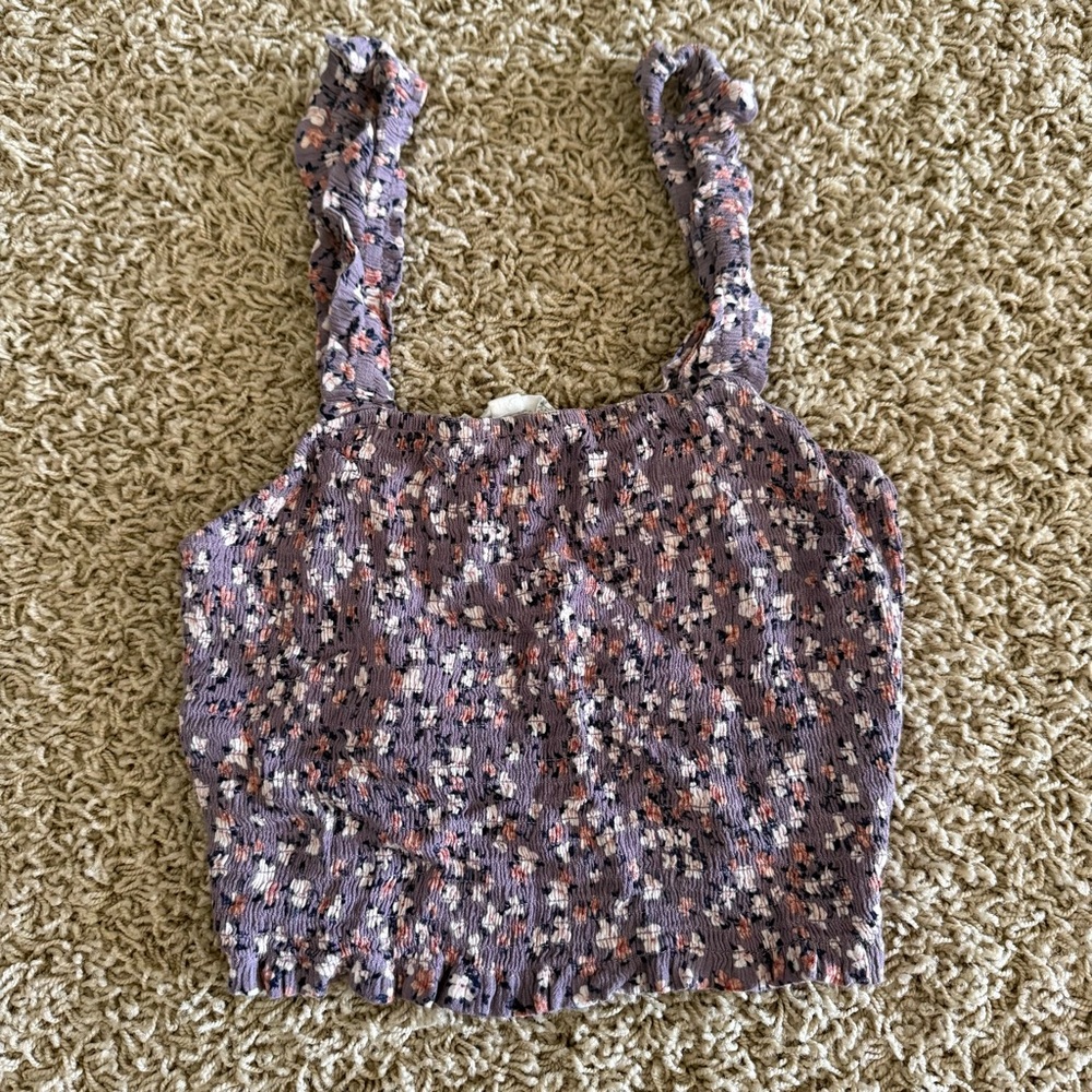 Pink Rose Smocked Crop Tank Top in Purple and Gray